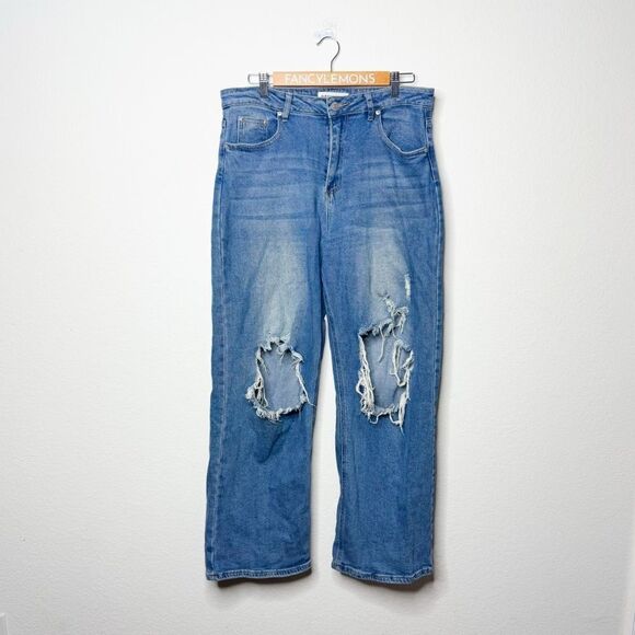Almost Famous Denim - Almost Famous Women's Distressed High-Waisted Straight Leg Jeans Size 13